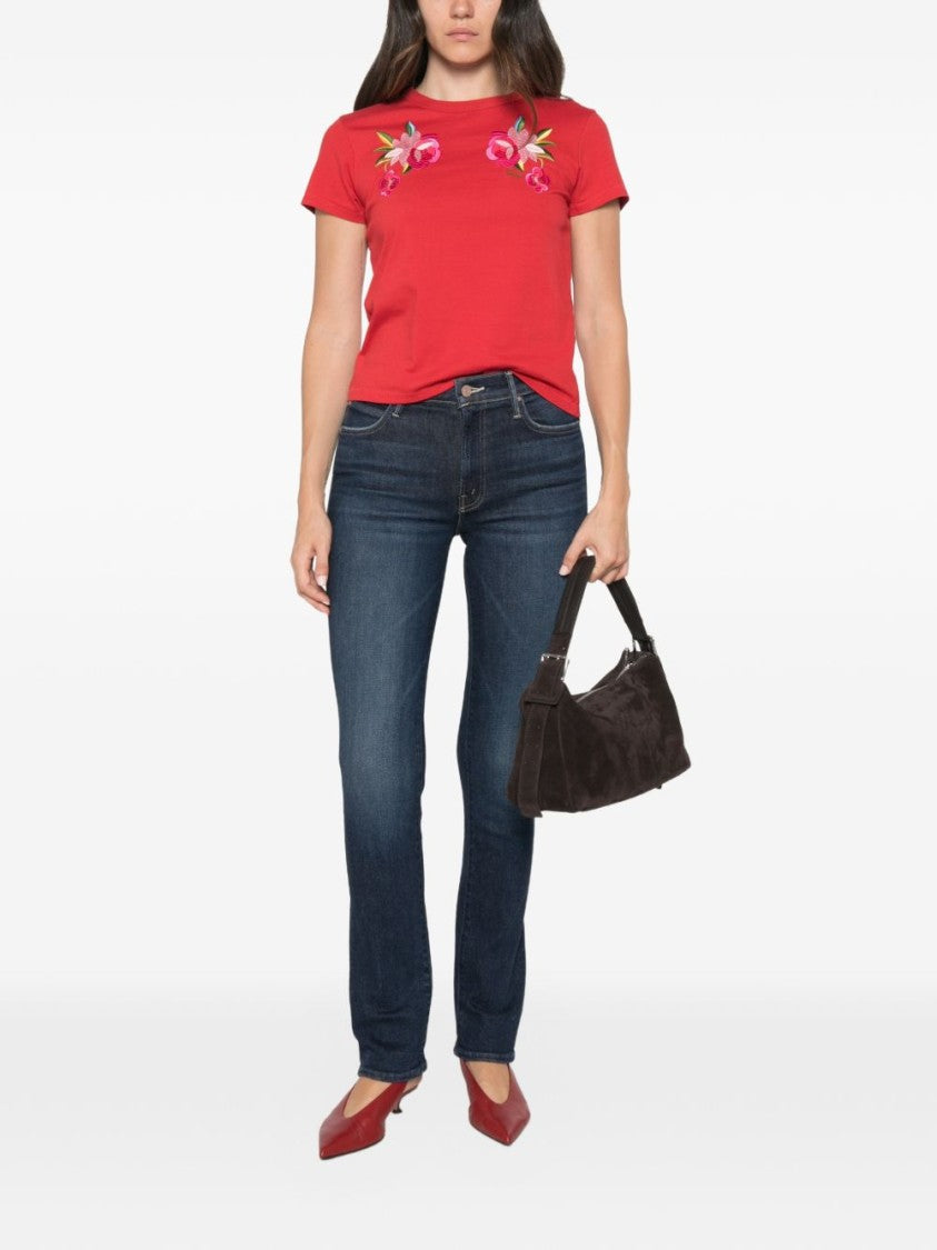 Kenzo Cropped Red Top With Floral Embroidery