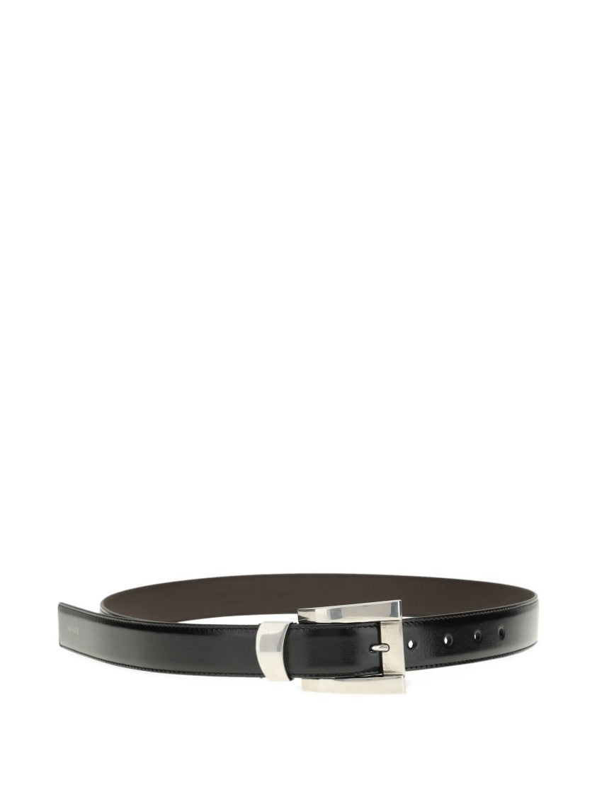 Versace Black Narrow Calf Leather Silver-Buckle Belt