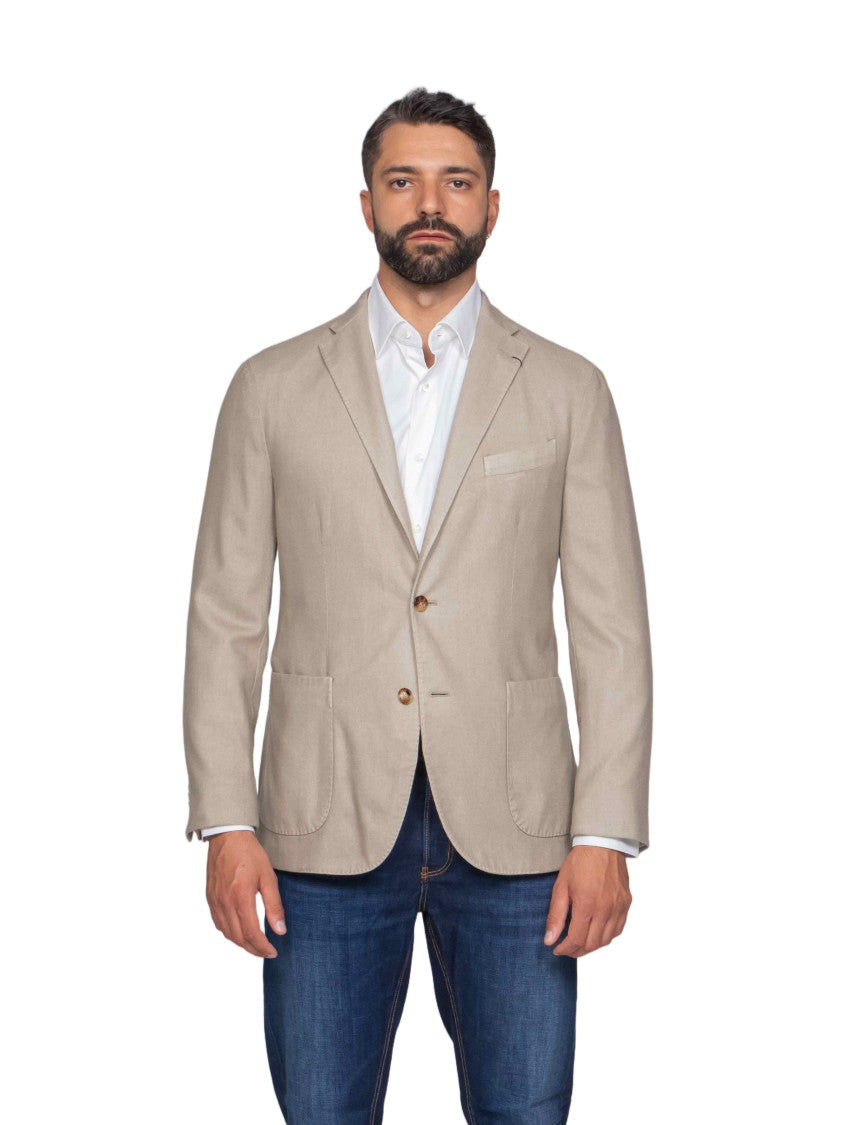 Boglioli Tailored Beige Two-Button Jacket With Notch Lapels And Patch Pockets