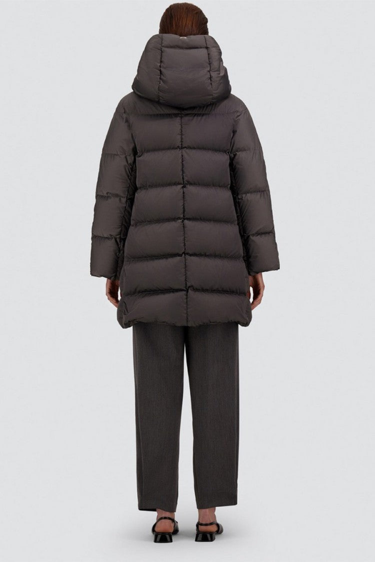 Herno Grey Polyester Funnel-Hood Puffer Coat