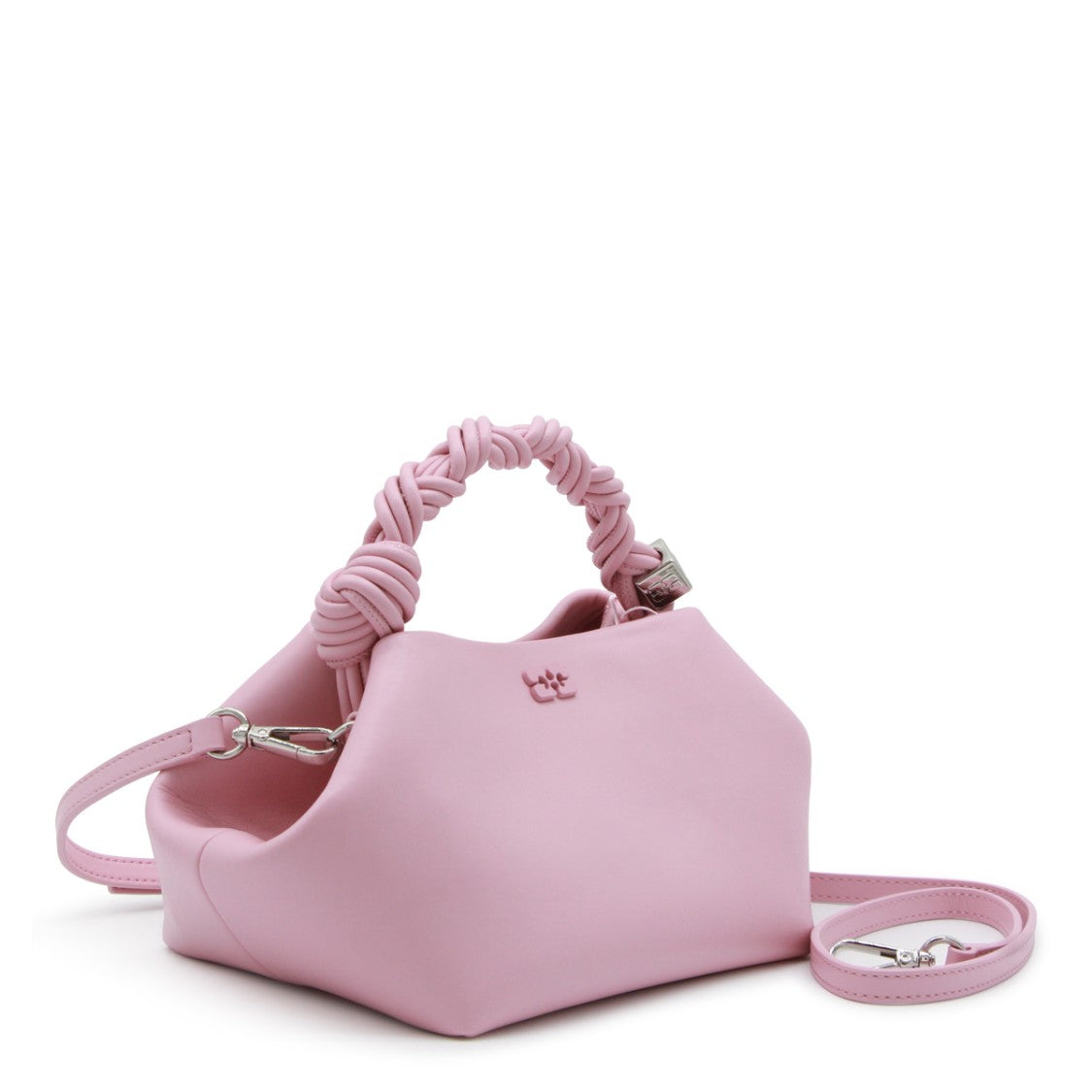 Ganni Twisted Top Handle Pink Handbag With Versatile Shoulder Strap