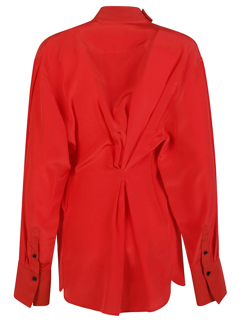 Victoria Beckham Drape Detail Red Silk Blouse