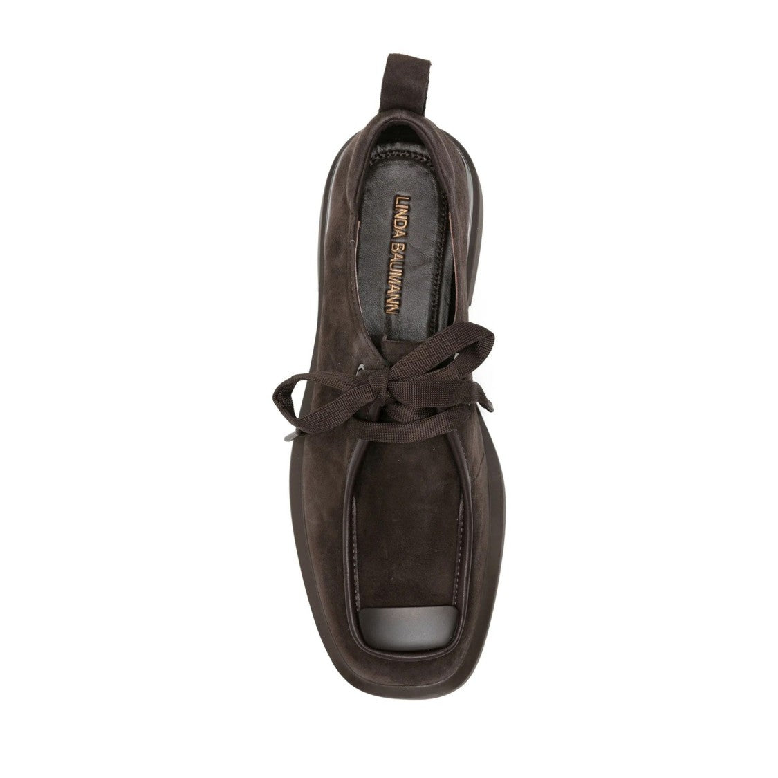 Linda Baumann Brown Rounded Square Toe Lace-Up Suede Flats
