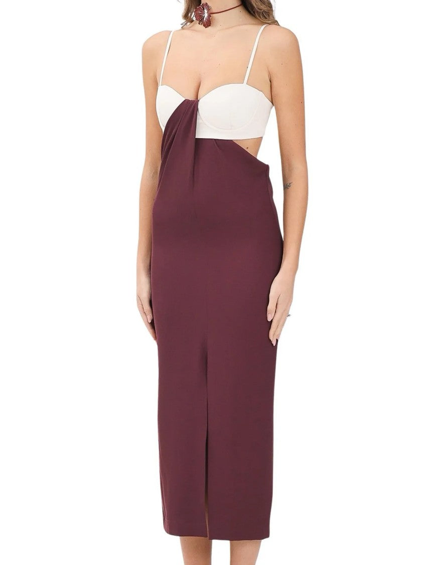 Patrizia Pepe Two-Tone Fitted Midi Dress With Asymmetrical Draped Detail