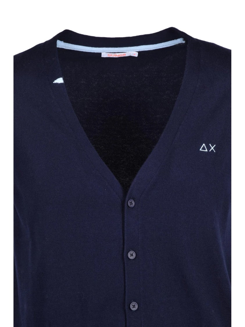 Sun68 Blue Sleeveless Button-Down Merino Wool-Cotton Vest