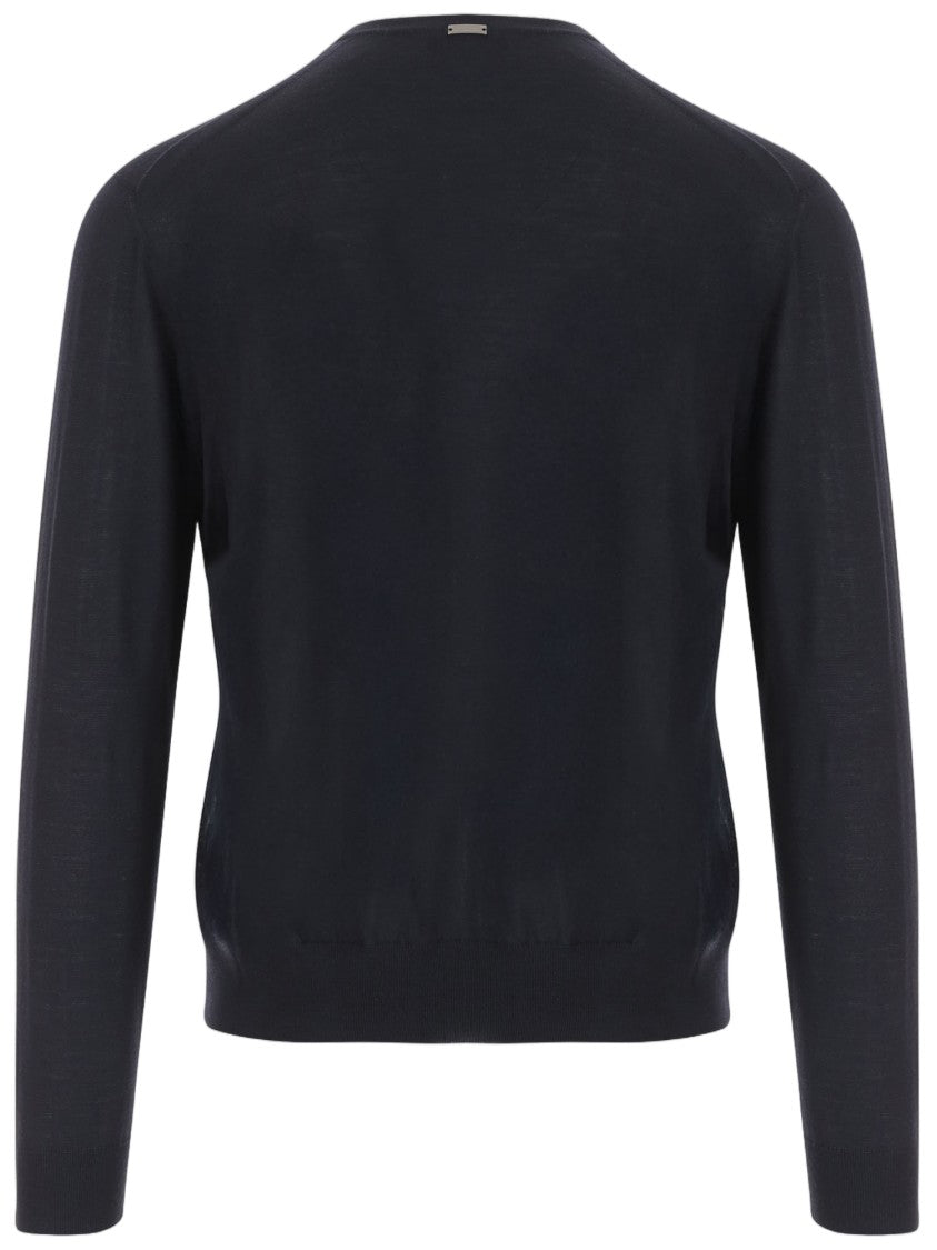 Herno Dark Navy Wool-Silk Blend Sweater