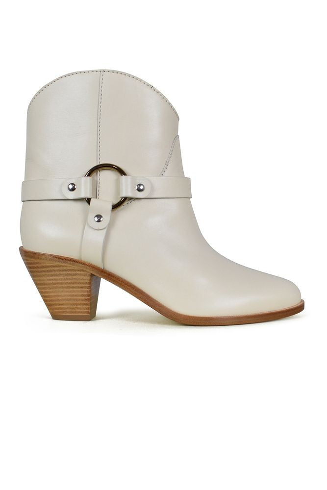 Francesco Russo Ankle-High Beige Leather Santiag Boots