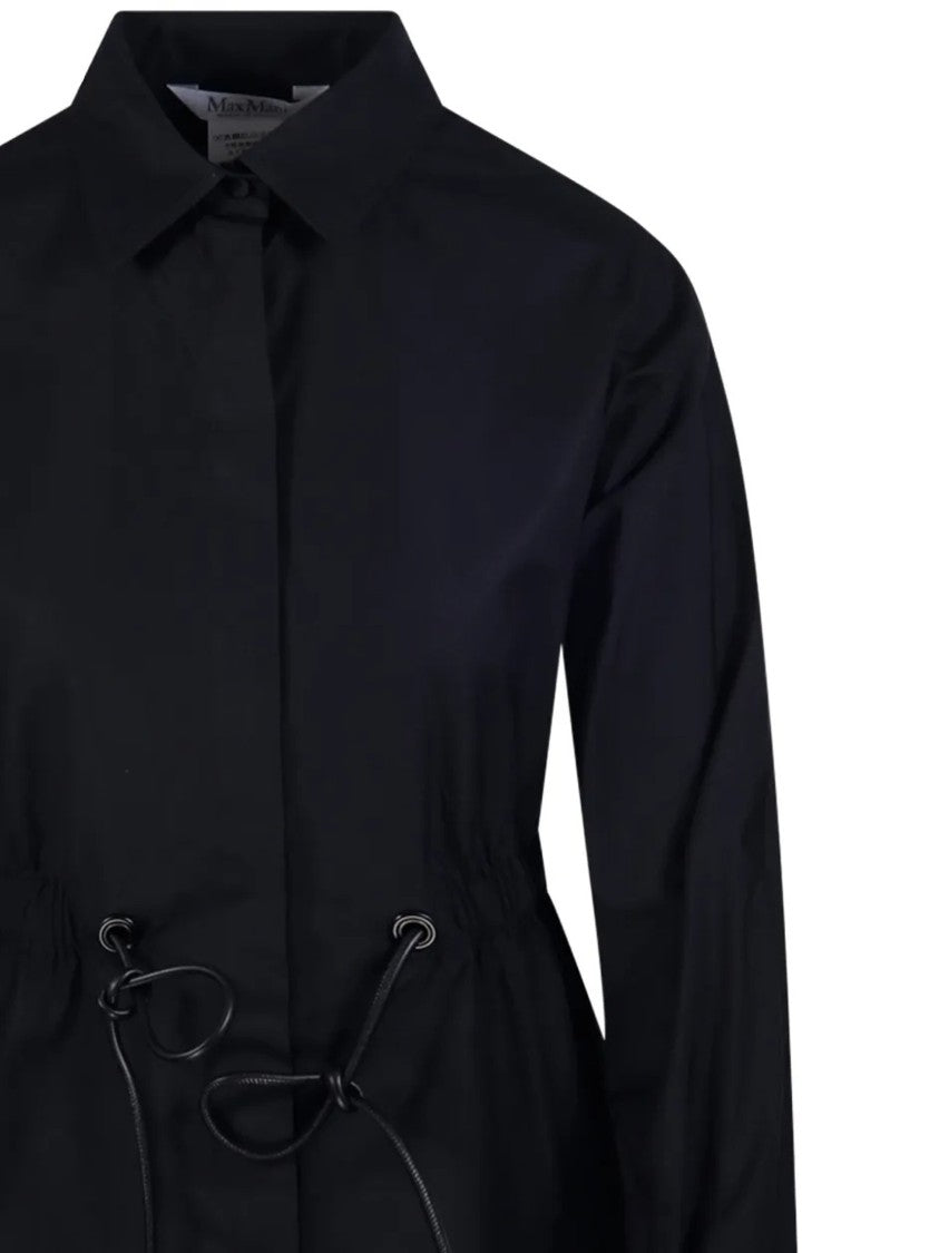 Max Mara Long-Sleeved Black Shirt With Classic Collar And Cinched Waist
