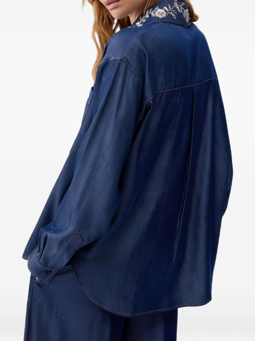 Liu Jo Blue Embroidered Collar Shirt