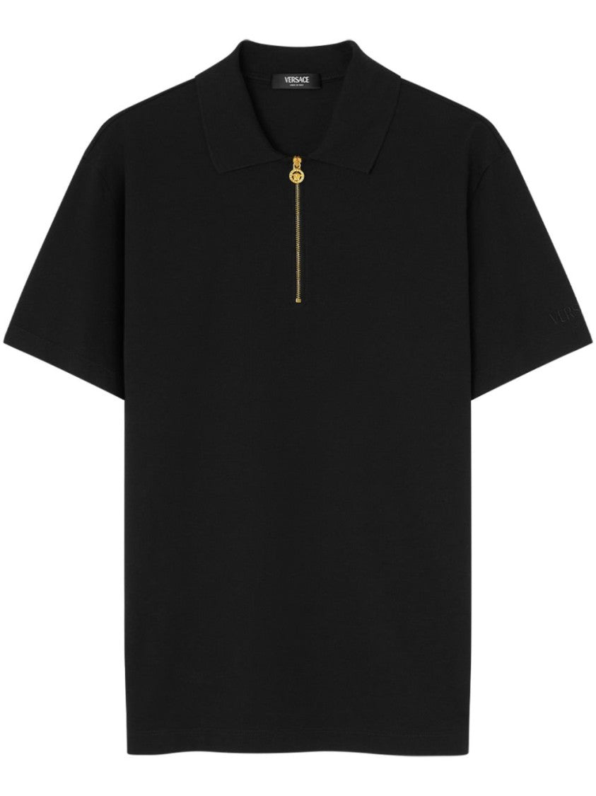 Versace Black Polo Shirt With Short Zip Fastening