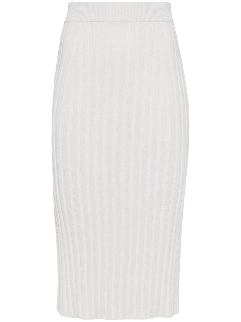 Joseph Knee-Length Satiny Ribbed Skirt With Comfortable Waistband