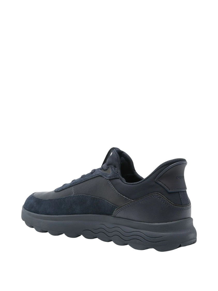 Geox Blue Spherica Plus Textured Upper Leather Lace-Up Sneakers