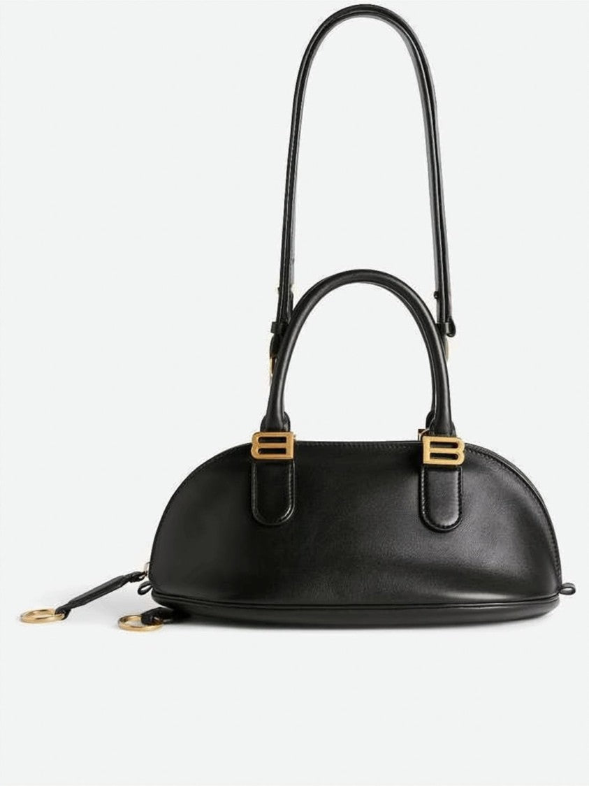 Balenciaga Smooth Leather Oval Bowling Bag With Signature Accents