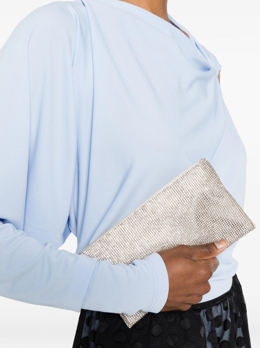 Benedetta Bruzziches Rectangular Silver Mesh Clutch Bag With Delicate Chain Strap