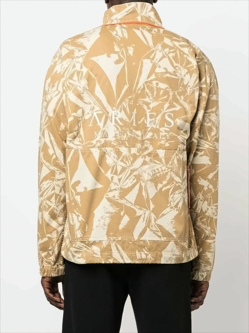 Aries Arise Beige Abstract Leaf Pattern Utility Jacket