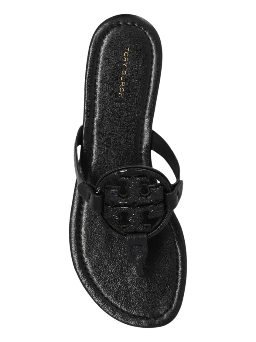Tory Burch Black Leather Sandals With Signature Logo Strap
