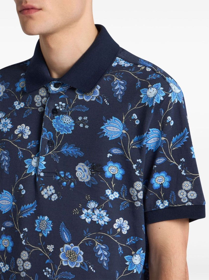 Etro Floral Print Navy Blue Polo