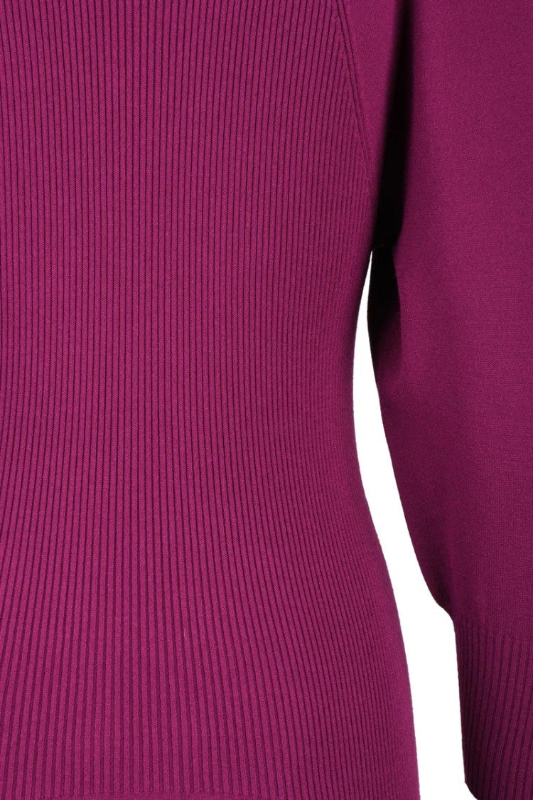 Twin-Set Long Knit Dress Puff Sleeve - Fuchsia