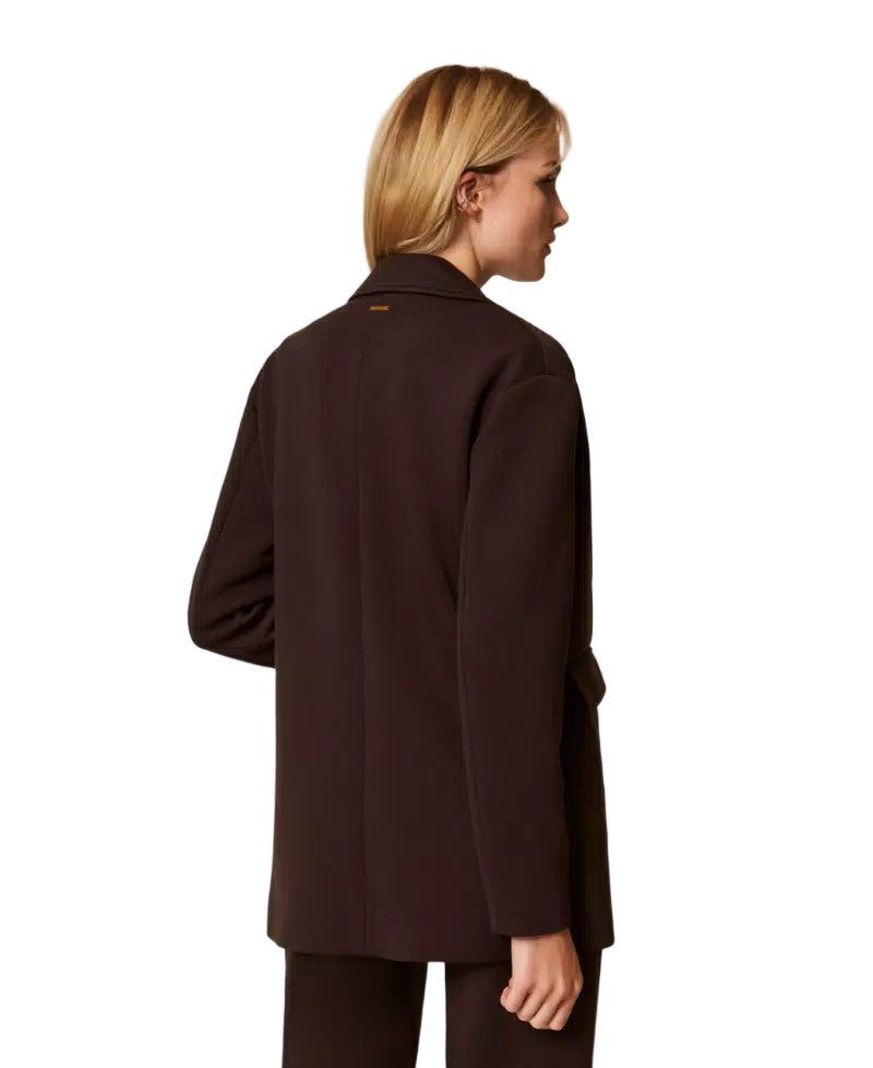 Twinset U&B Brown Scuba Notched Lapel Overline Blazer