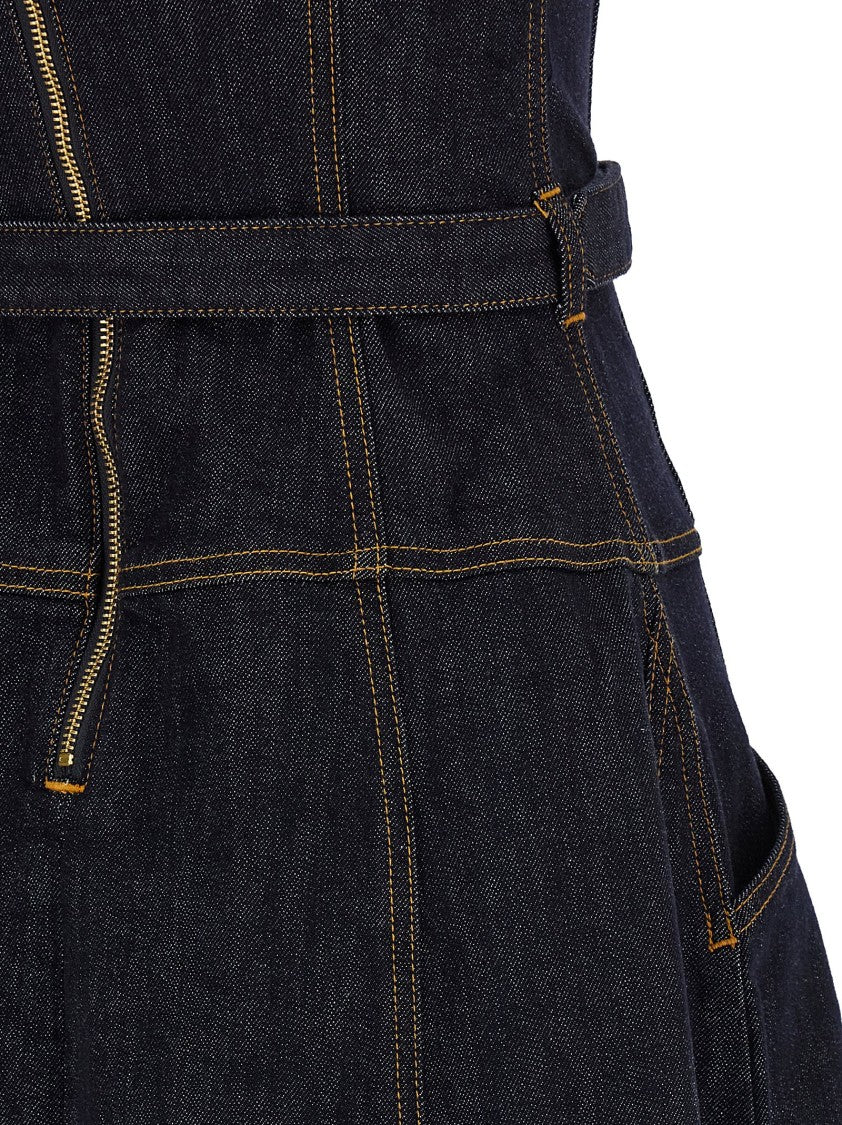 Self-Portrait 'Indigo Denim Flared Midi' Dress