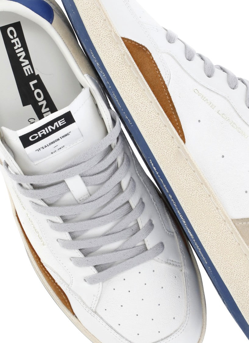 Crime London White Chelsea Used Effect Leather Sneakers