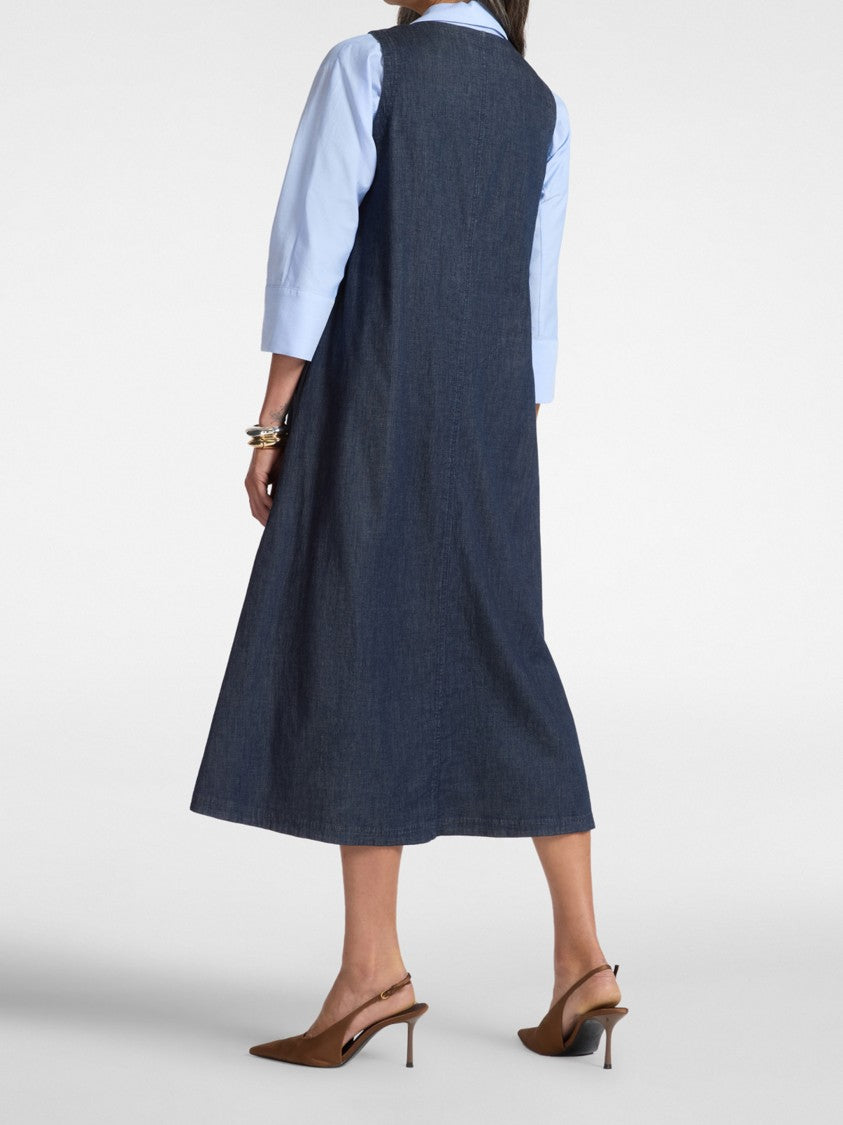 Elena Miro` Sleeveless Blue Denim Midi Chain Dress