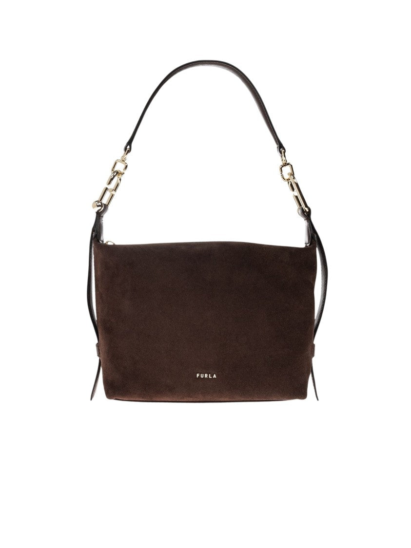 Furla Compact Brushed Leather Hobo Bag With Gold Accents