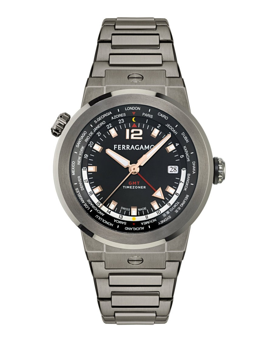 Ferragamo F-80 Gmt Worldtime Bracelet Watch