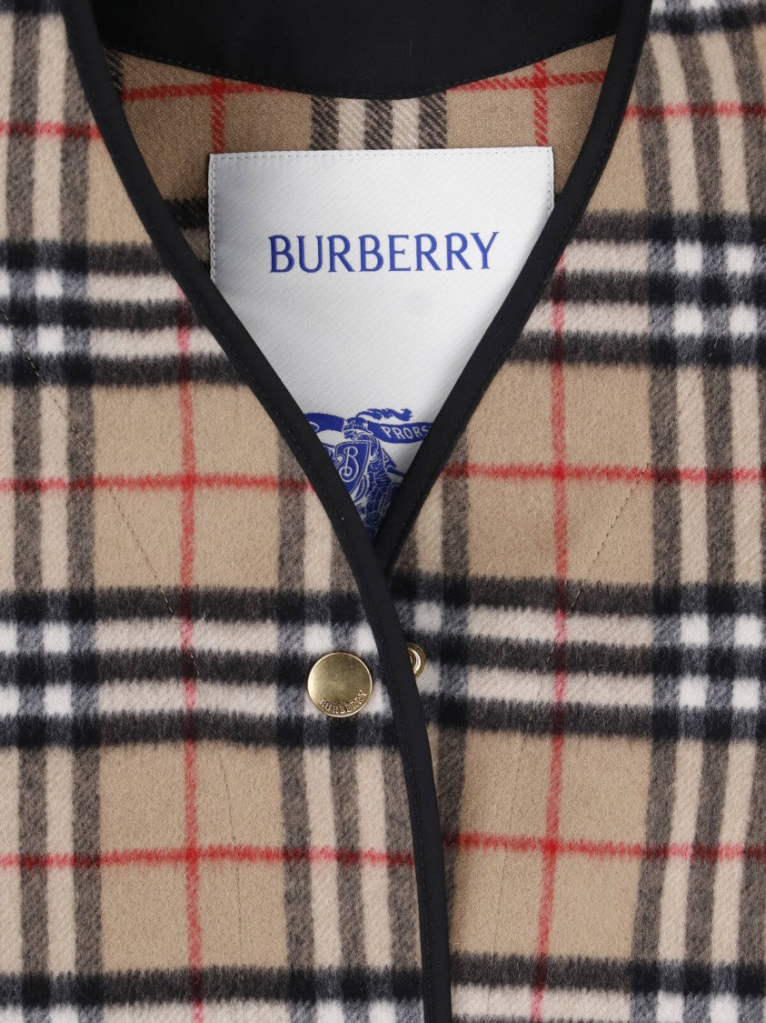 Burberry Check Patterned Cashmere Blend Sleeveless Vest With Detachable Design