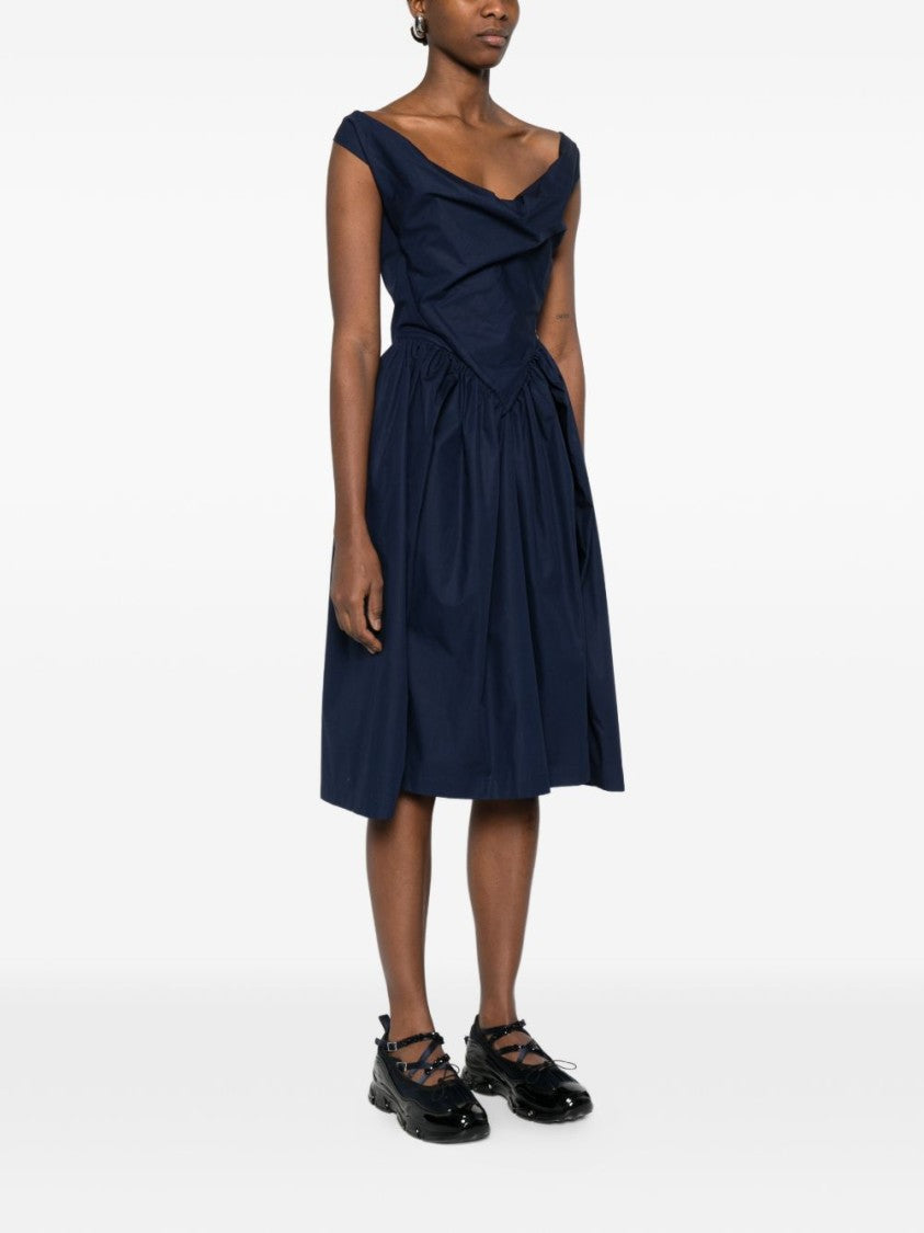 Vivienne Westwood Draped Neckline Blue Midi Dress With Structured Bodice