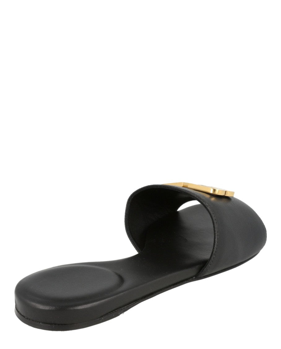 Balenciaga Slide-On Black Sandals With Gold-Tone Double Bb Logo