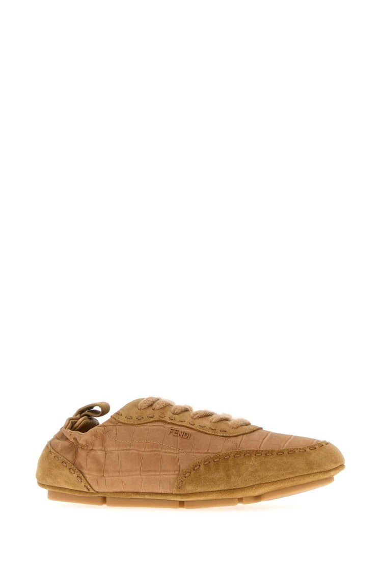 Fendi Camel Leather And Suede Fendi Fit Sneakers