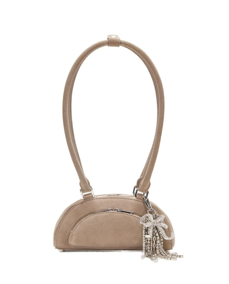 Self-Portrait Grey Suede Mini Shoulder Bag With Charm