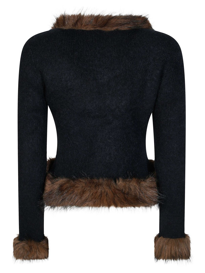 Self-Portrait Brown Faux Fur Trim Cropped Cardigan