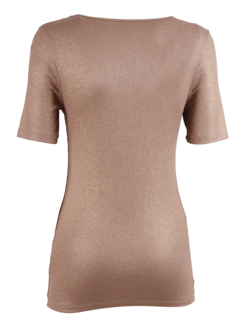 Filatures Du Lion Coffee Latte Ribbed U Neck Top