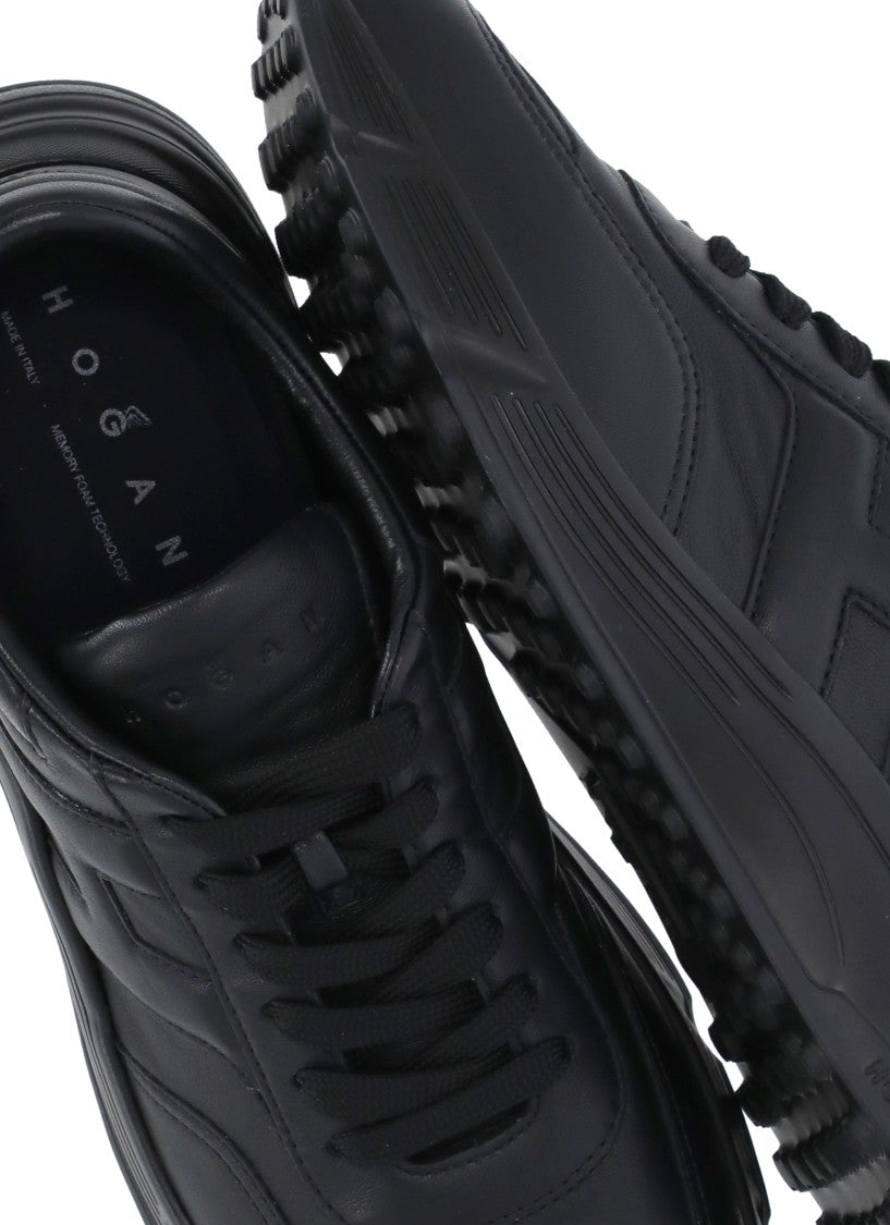 Hogan Black Embossed Logo Leather Raised Sole Sneakers