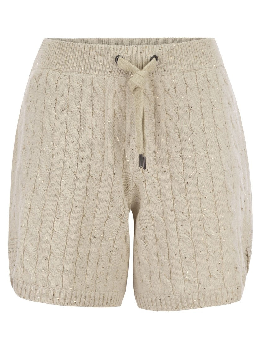 Brunello Cucinelli Cotton Knit Shorts With Sequins