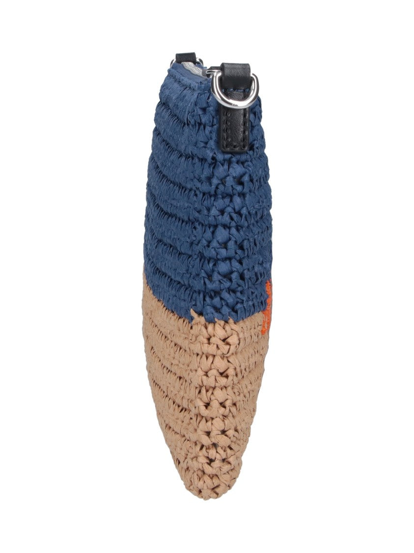 Marni Blue Seaside Two-Tone Raffia Pouch