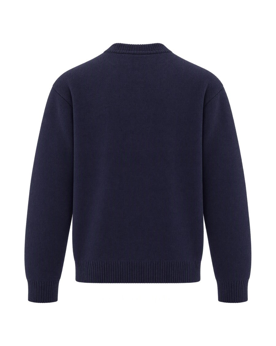 Axel Arigato Navy Textured Cotton-Blend Sweater