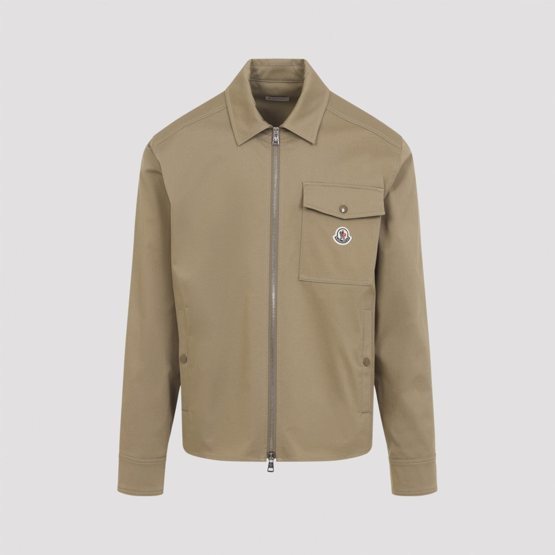 Moncler Beige Cotton Gabardine Shirt With Two-Way Zip