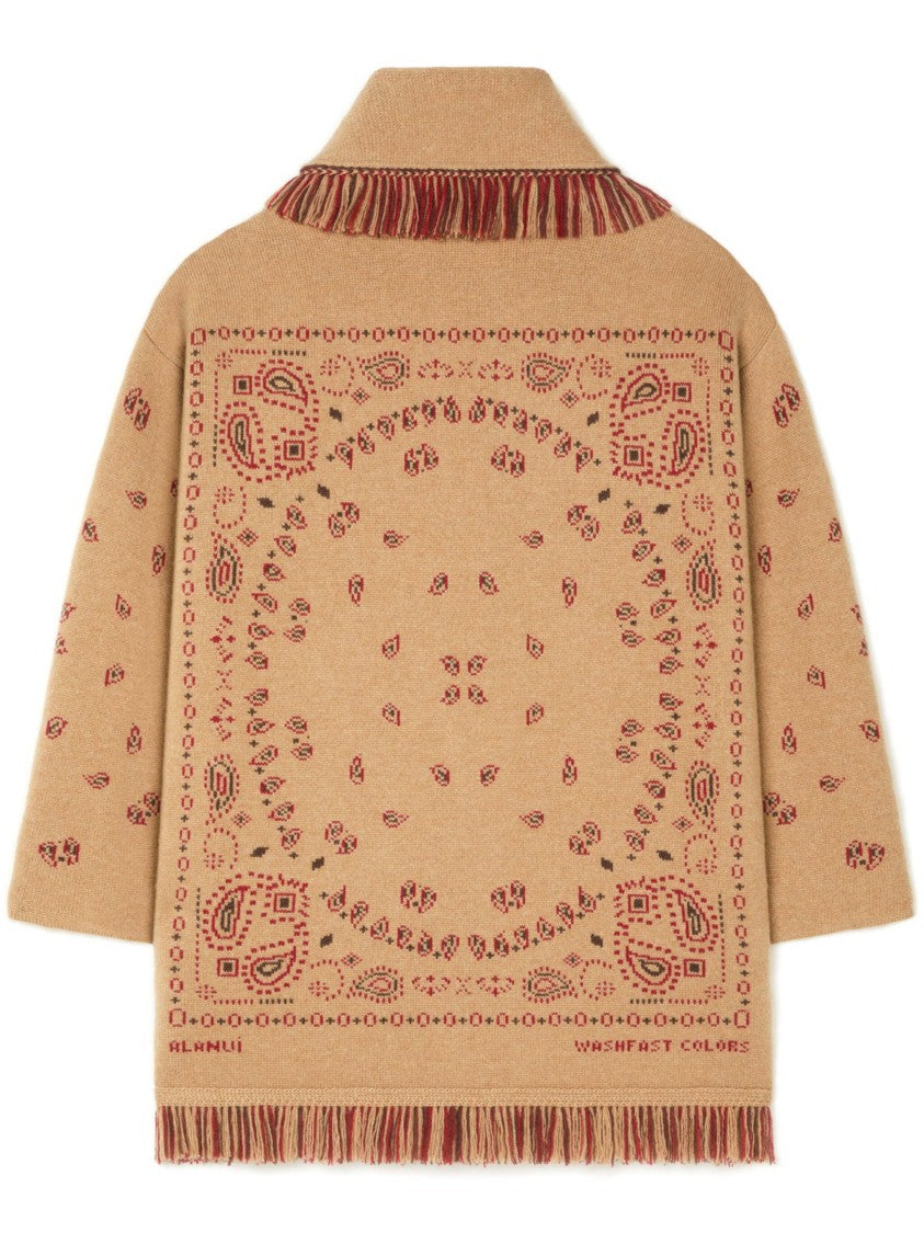 Alanui Bandana Jacquard Fringed Cashmere Cardigan