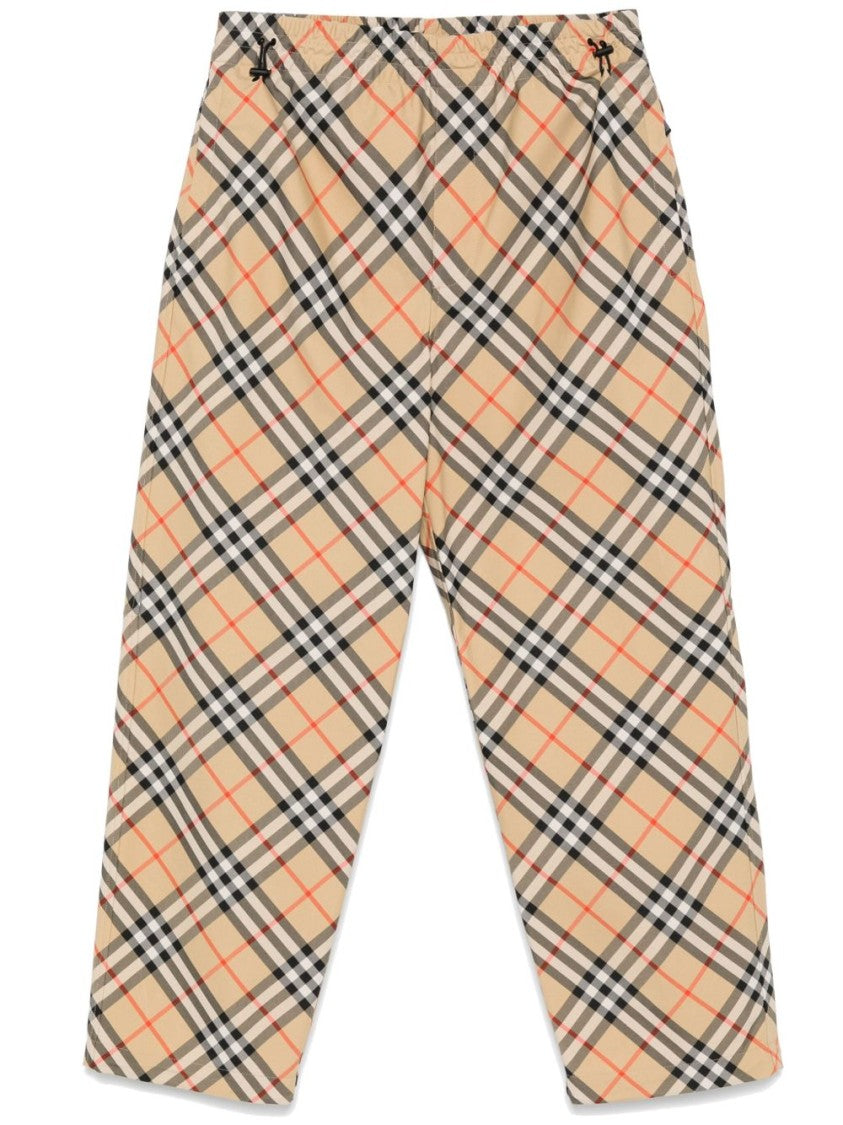 Burberry Beige Check Trousers With Drawstring Waistband