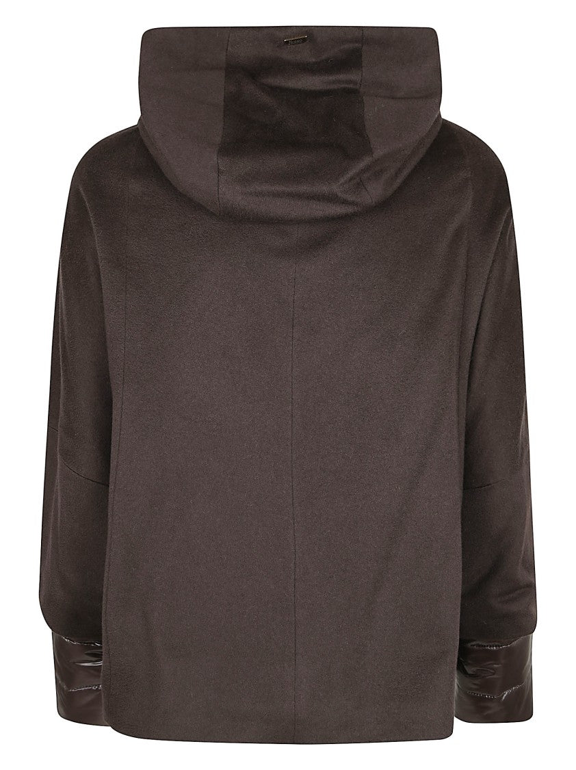 Herno Pure Cashmere Cape With Ultralight Nylon Sleeves And Cozy Hood