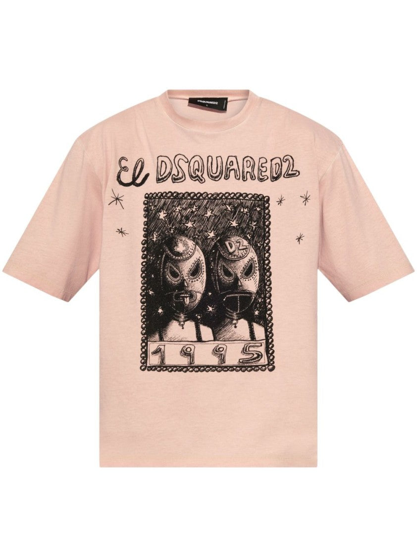 Dsquared2 Light Pink Relaxed Graphic Print T-Shirt