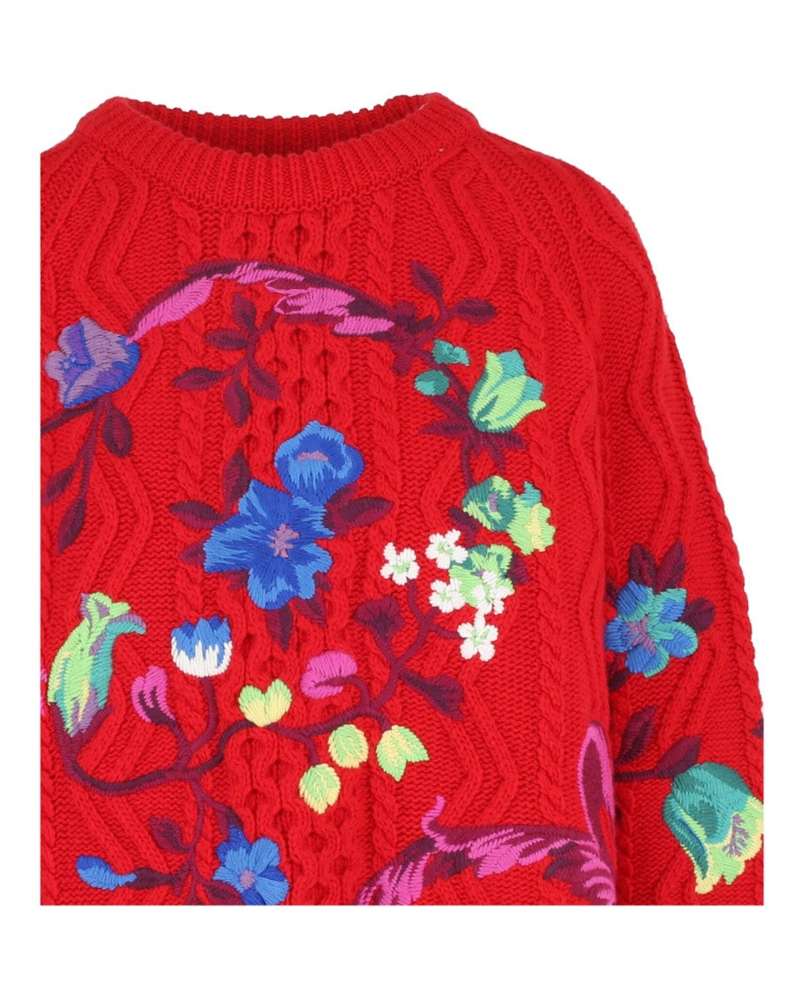 Versace Floral Embroidered Cable Knit Sweater