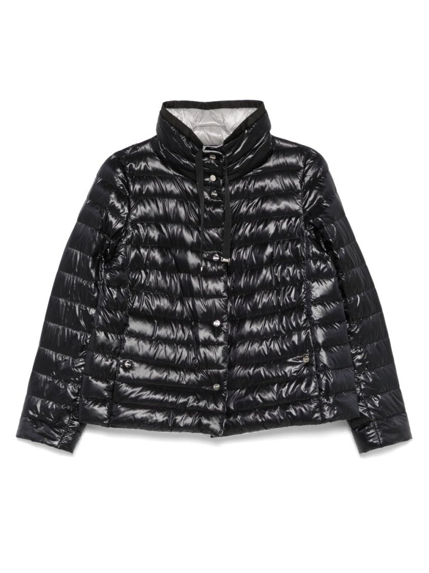Herno Glossy Black Down Jacket With Drawstring Collar