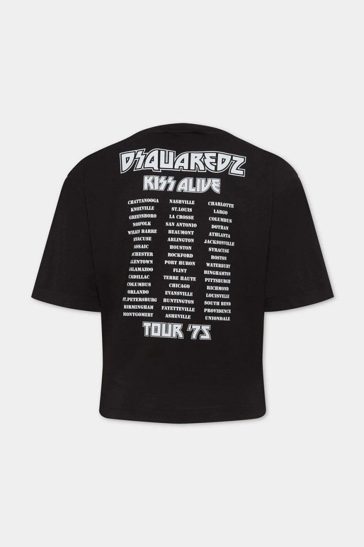 Dsquared2 Black Kiss X D2 Rhinestone Logo Cropped Cotton T-Shirt