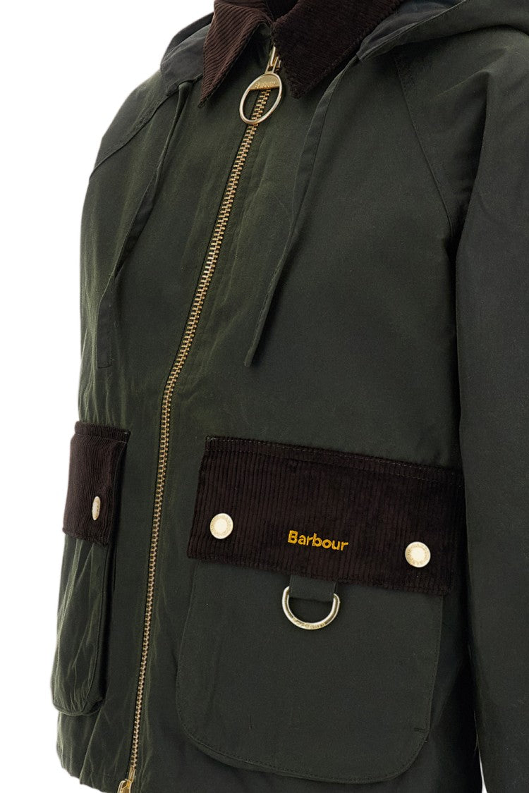 Barbour Green Carville Waxed Cotton Removable Hood Jacket