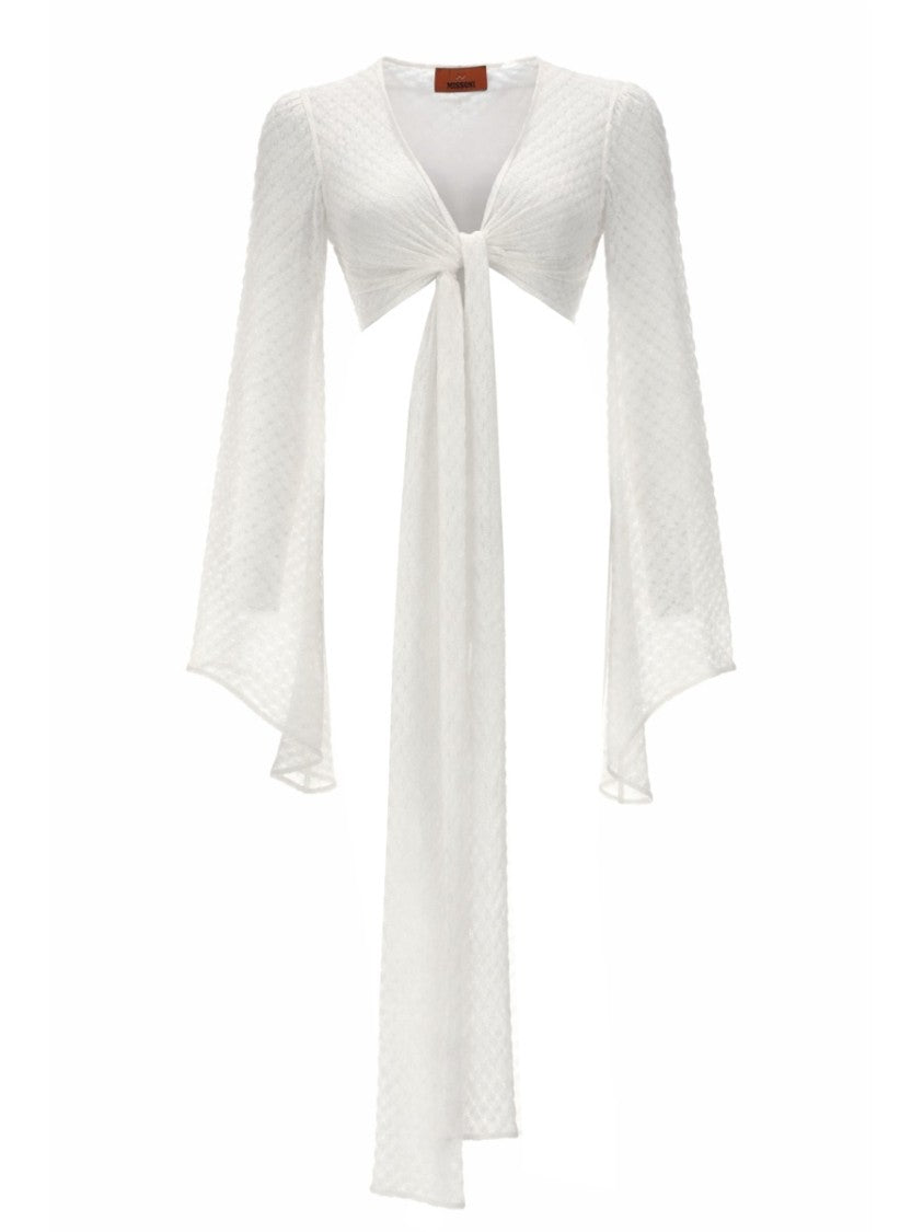 Missoni Semi-Sheer Flared-Sleeve Metallic Viscose-Blend Top