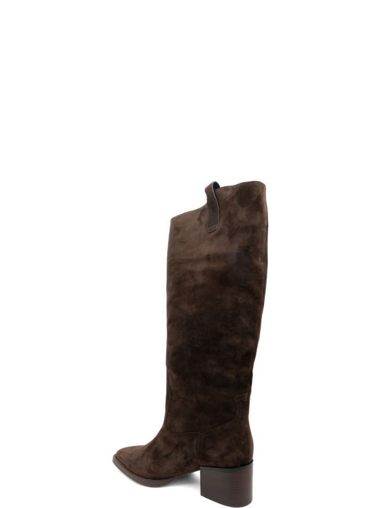 Adrianna Feretti Brown Pointed Toe Block Heel Suede Boots